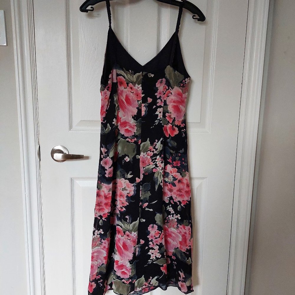 Vintage Lilybleu Size 10 Black Red Flower Midi Slip Dress
